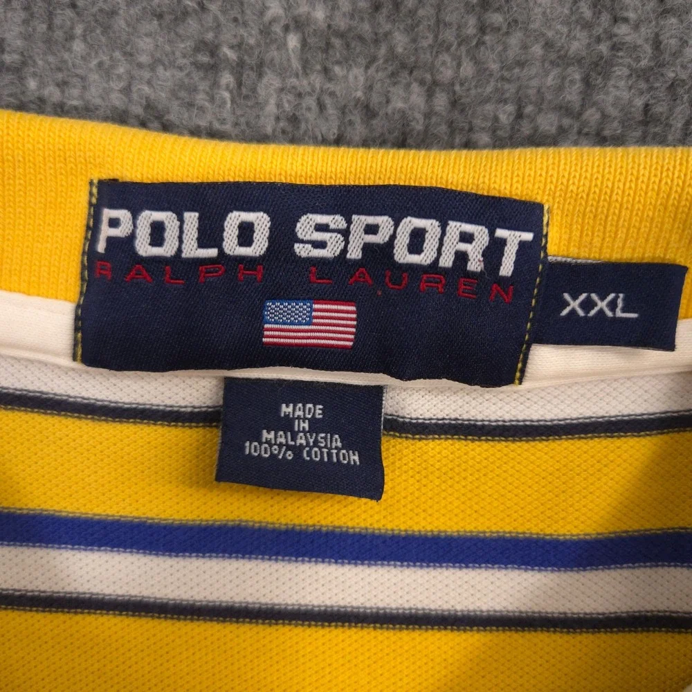 Ralph Lauren Polo Sport Polo Shirt Mens XXL Yellow Blue Striped Pique Knit Retro